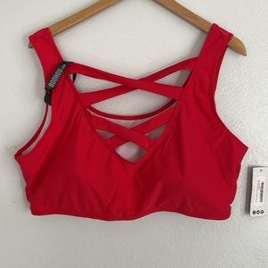 Boohoo Plus Cross Strap Bathing Suit Bikini Topโ Red 22
